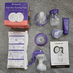 Lansinoh Manual Breast Pump with Nursing Pads, Milk Storage Bags & Nipple Cream